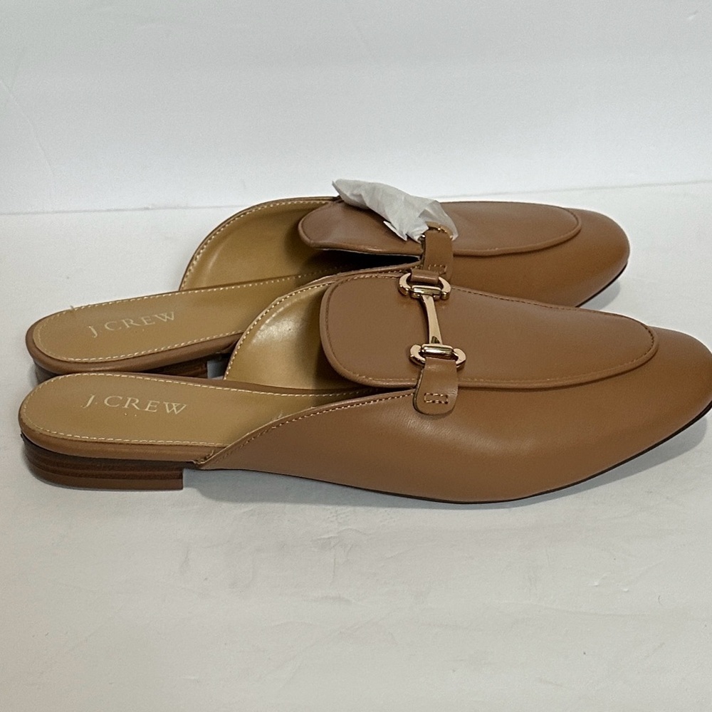 J. Crew Women's Brown Leather Mules with Gold Accent sz - Picture 4 of 11